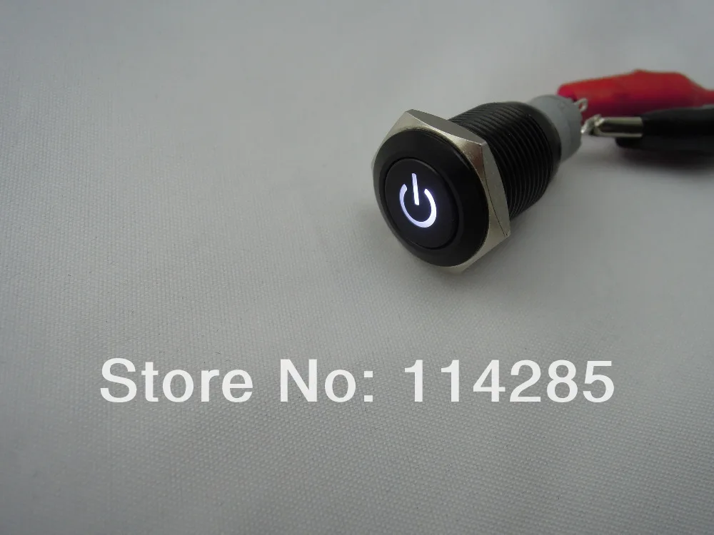 

New 16mm 12V 3A Black Metal Push Button Switch White Led Latching ON-OFF Switch
