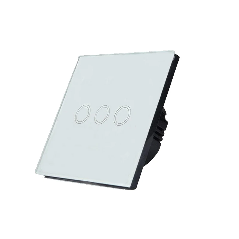 Водонепроницаемый сенсорный выключатель ЕС/Великобритания Стандартный кристалл стеклянная панель сенсорный выключатель, AC220V, 1 банда 1 способ, ЕС свет настенный сенсорный экран переключатель - Цвет: 3 Gang 1 Way White