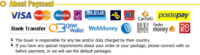 Una lista de métodos de pago con sus respectivos logos. Estos logotipos representan varias marcas de tarjetas de crédito y servicios de pago, incluidos Visa, Mastercard, Maestro, Bank Transfer, QIWI, WebMoney, CartaSi, PostePay, Yandex.Money y Doku.