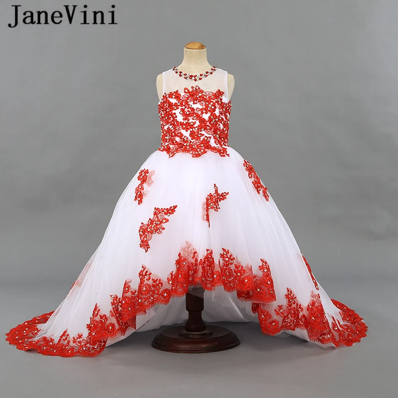 JaneVini элегантный пышные фатиновый, с длинной и короткой частью платья для девочек на свадьбу Свадебная аппликация бисером обувь первого
