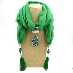Модный Печатный кулон из смолы шифон кисточкой шарф ожерелье s для женщин новый Этнический Maxi ошейник ожерелье ювелирные изделия