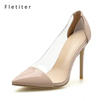 

High Heels PVC Transparent Leather Women Shoes Pumps Woman Pointed Toe Dress Shoes Female Party Shoes wedding shoes Slip-On