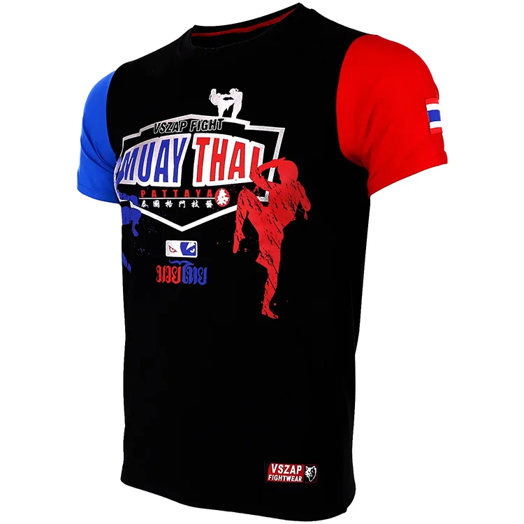 Vszap-Men's Mma Boxing Jersey, MMA Sleeve Fight Wear, Tiger Muay Thai T Shirt, Wolf, Thai