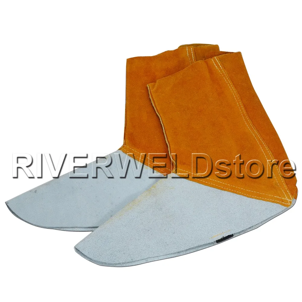 Leather Welding Leggings and Spats Boot Protection Split Cowhide Gray / Golden Color Length 6