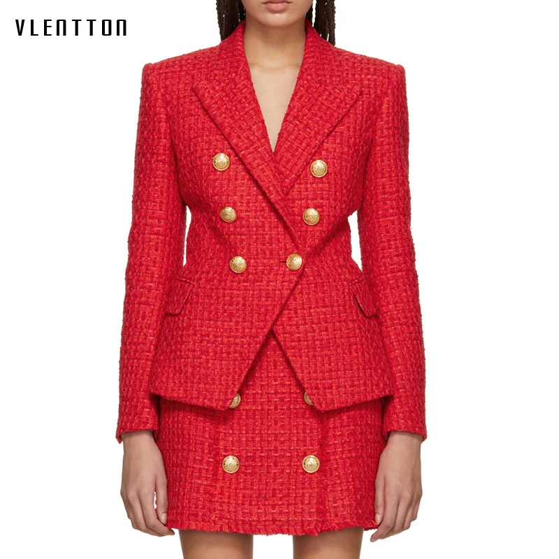 

Fashion Red Suit Jacket Women Blazer New Autumn Winter Double Breasted Slim Female Jacket Elegant Long Sleeve Tweed Blazer