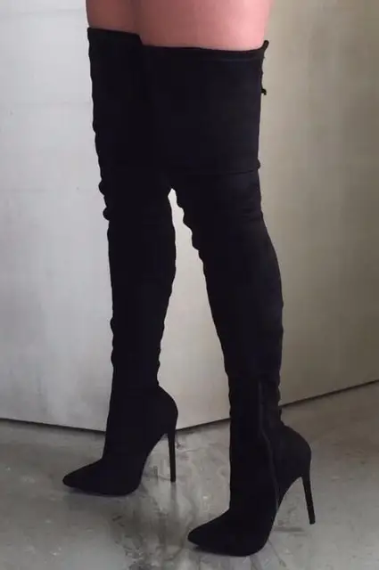 emmi black faux suede extreme thigh high heeled boots
