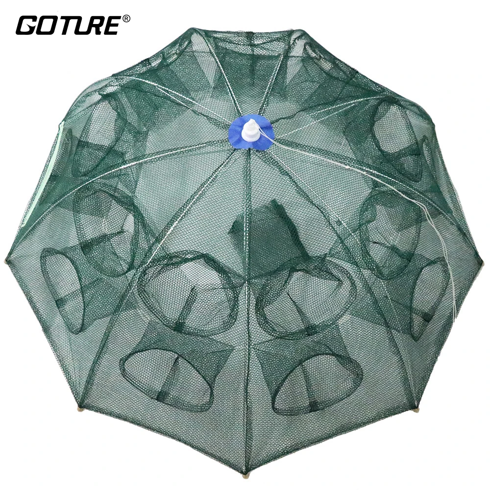 

Goture Automatic Foldable Fishing Net Shrimp Crap Eel Cage Nylon Fish Trap Cast Net 12/16/18holes Fishing Network