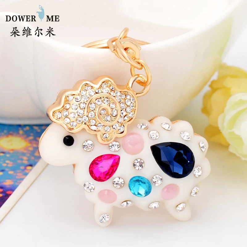 

3 Colors Rhinestone Sheep KeyChain Colorful Animal Key Chain Alloy Car Keyring Crystal Llaveros HandBag Pendant for Car KeyRing