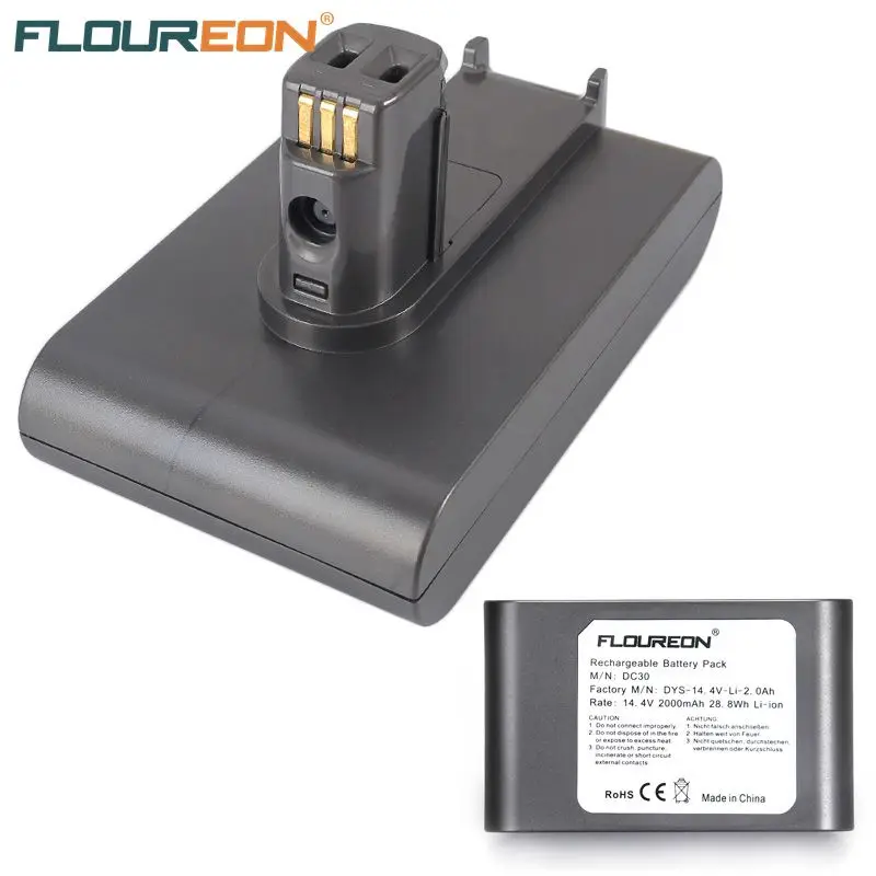 

For Dyson 14.4V 2000mAh FLOUREON Li-ion Battery for Dyson DC30 917083-02 Hand Held Vacuum Cleaner Rechargeable Batteria Grey