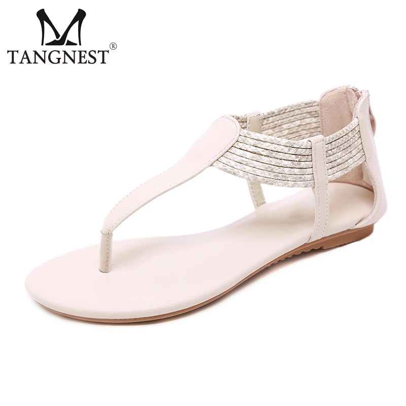 

Tangnest 2019 New Summer Gladiator Thong Sandals Women Flat Flip Flops Platform Zip Slip On Creepers Female Daily Shoes XWZ5354