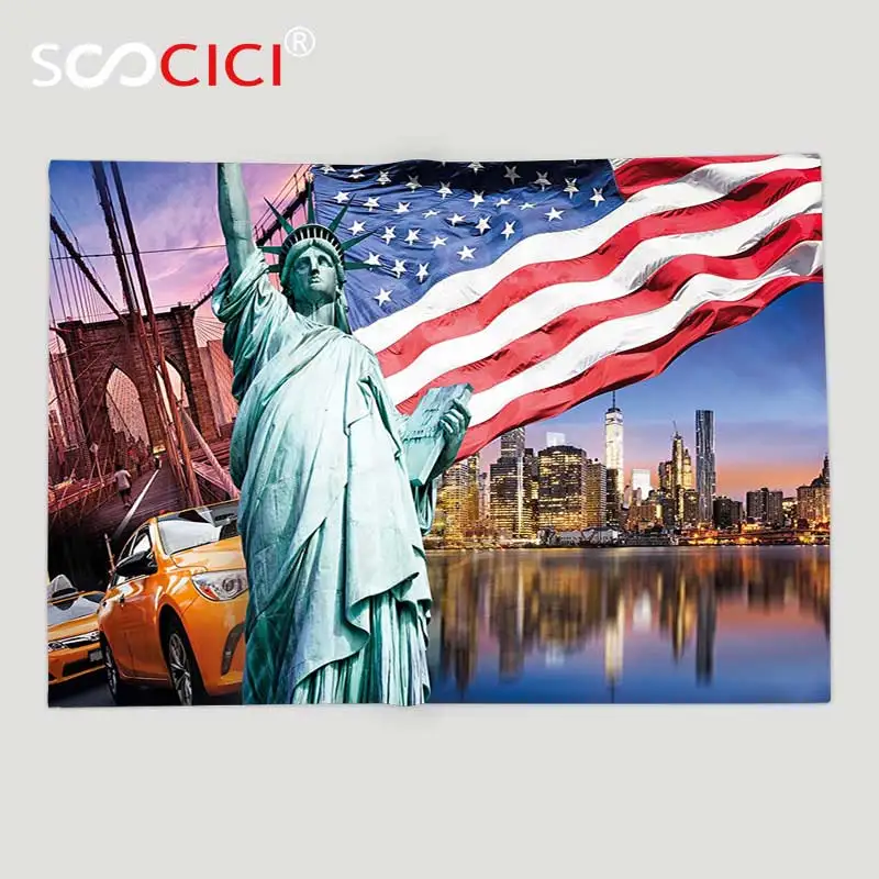 Custom Soft Fleece Throw Blanket United States USA Touristic Concept Collection Statue of Liberty NYC Cityscape Flag Cars | Дом и сад