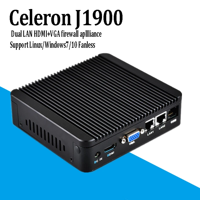 Mini pc X86 Intel Celeron J1900 Quad-Core dual lan Mini Desktop Computer Support windows 7/8.1/10 Linux Ubuntu Fanless PC
