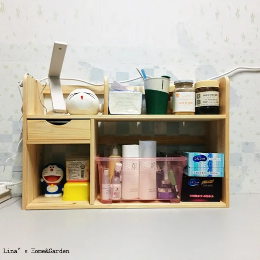 multiple use hand made solid desk wooden book shelf with a drawer (3)