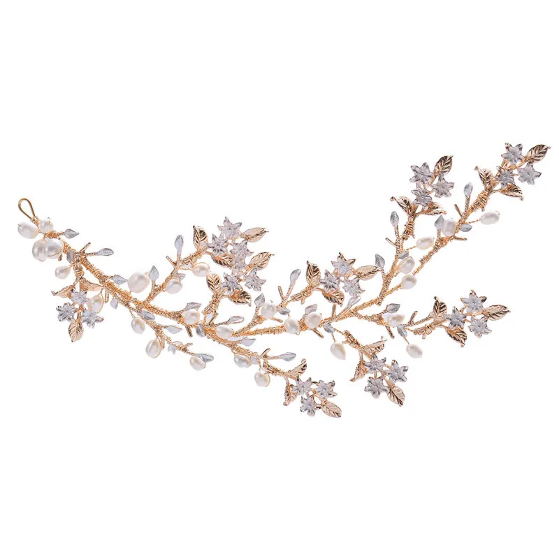 

SLBRIDAL Gold Rhinestones Crystal Freshwater Pearls Wedding Tiara Headband Bridal Hair Accessories Bridesmaids Women Jewelry