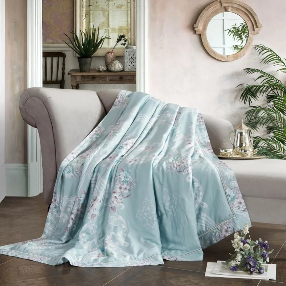

2019 European Green Grey Quilting Quilt Soft Stitching Modal Artificial Silk Polyester Filler Queen King Summer Comforter