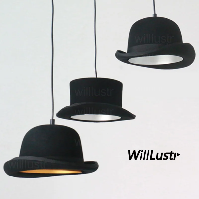 Handmade wool felt hat pendant light aluminum suspension lamp JEEVES AND WOOSTER cap hanging lighting hotel couture cloth shop