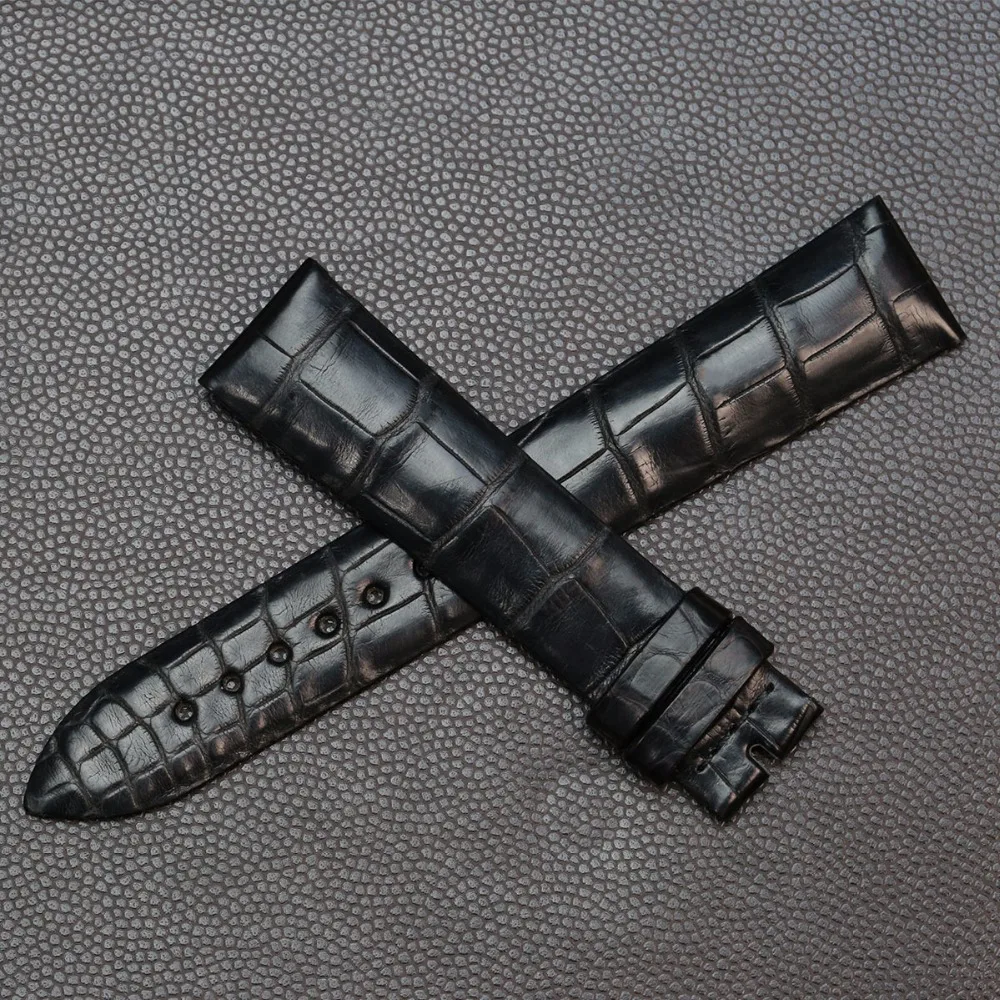 Ремешок для часов SAUPPO из кожи аллигатора 18 мм черный мужские и женские аксессуары