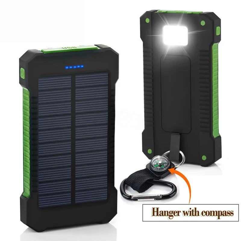 20000mAh Solar Power Bank Solar Mobile Phone Charger with Flashlight Comapss External Battery Poverbank for iPhone 12 11 Pro Xs slim power bank