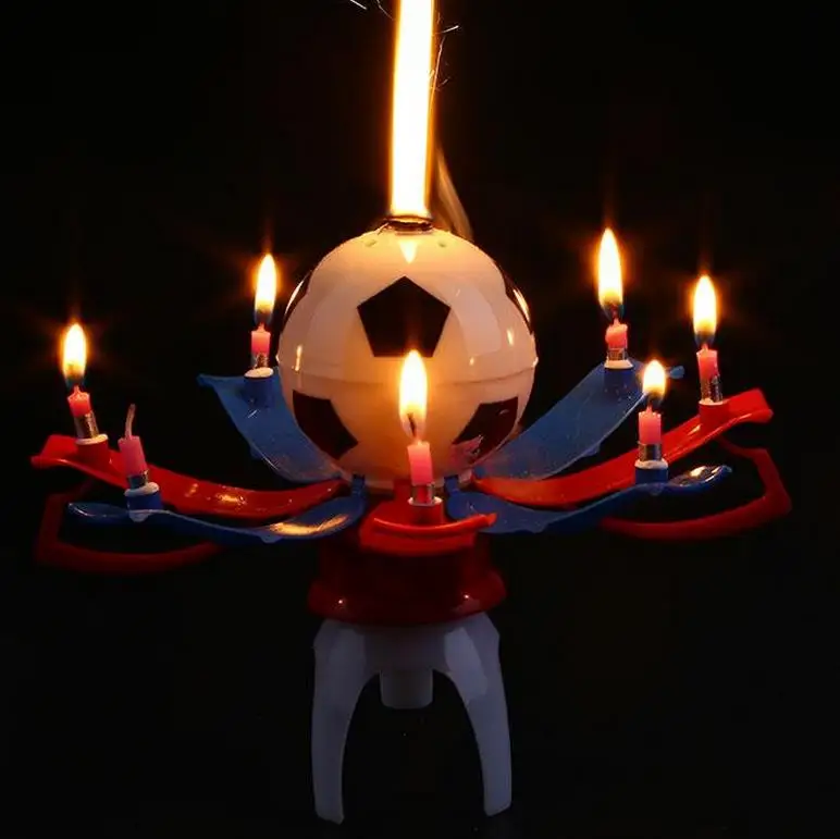 Musical Rotating Spin Football Soccer Birthday Celebration Candles Cake