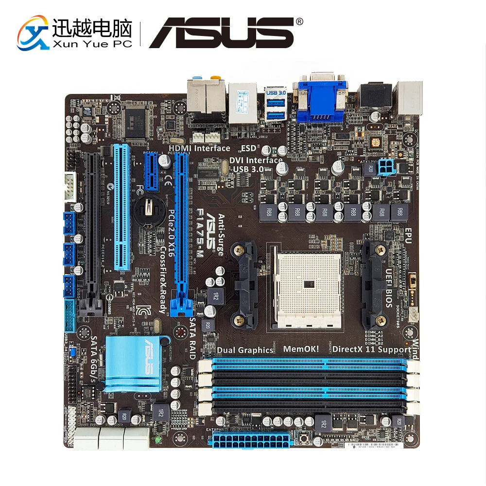 

Asus F1A75-M Desktop Motherboard A75 Socket FM1 DDR3 64G SATA3 USB3.0 VGA DVI HDMI uATX