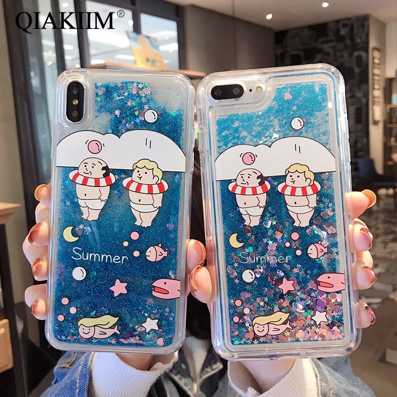 Summer Swimming Boy Quicksand Phone Case For Samsung Galaxy M10 M20 M30 A10 A20 A30 A50 A750 Dynamic Liquid Soft TPU Cover Capa | Мобильные
