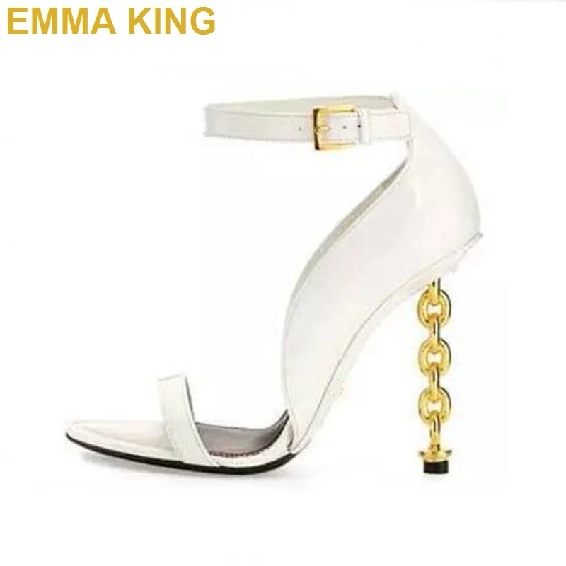 EMMA KING Fashion Runway Shoes Metal Chain High Heels Women Sandals Summer Shoes Peep Toe Ladies Prom Shoes Plus Size 35-43