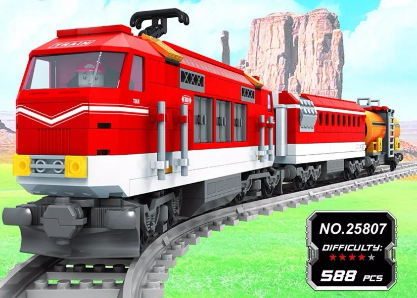 Ausini 25807 588 шт городская серия поезд с дорожками строительные блоки железнодорожные транспортные игрушки brinquedos подарки