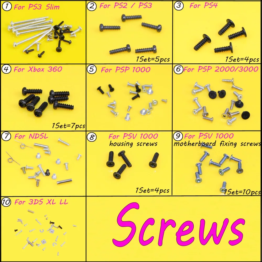 

for PSV1000 PSV2000 for NDSL Controller Philips Head Replacement Screw Set Screws for XBOX 360For Sony PS3 PS2 PS4