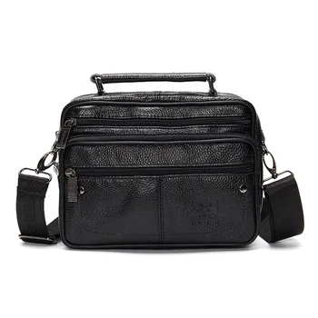 

Men Genuine Leather Small Messenger Bag Shoulder Bags Classic Multi Compartment Retro Satchel Cross Body Daily Business Work Bag