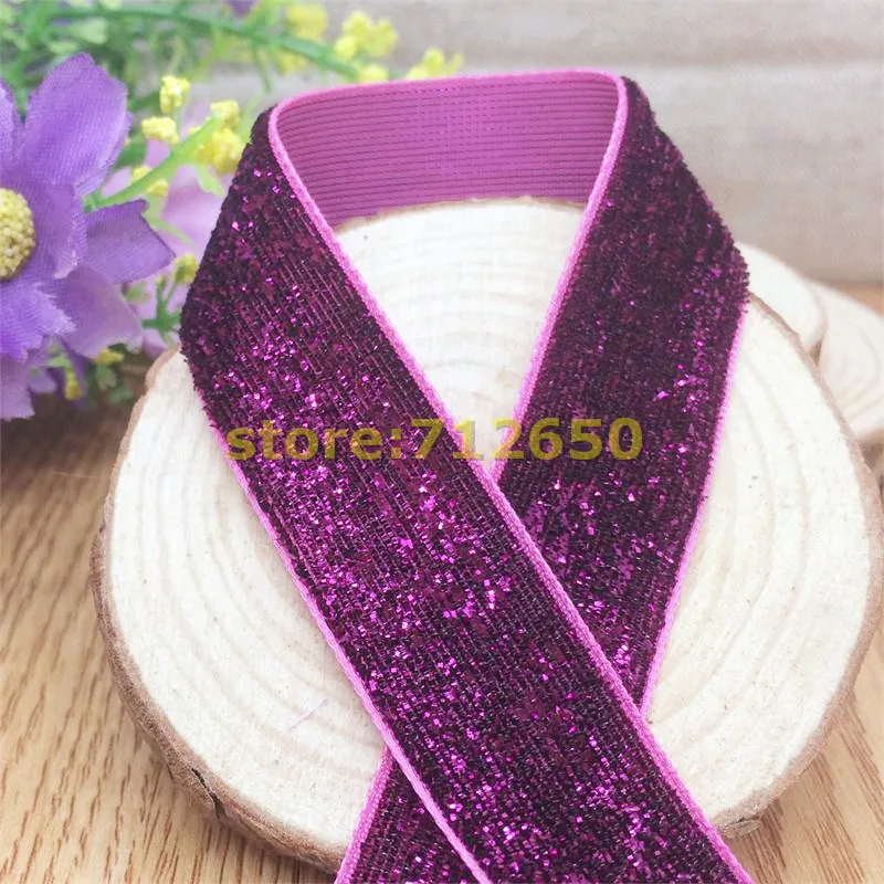 Spedizione Gratuita 3/4 ''(20Mm) 10 Yards Colore Rosa Single Face Glitter Velvet Ribbon/Metallic Velvet Ribbon(No Elastic)
