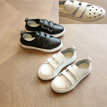 

2019 Genuine Leather Children Shoes Kids Sneakers Breathable Hollow Girls and Boys White Black Sports Shoes Outdoor Trainers