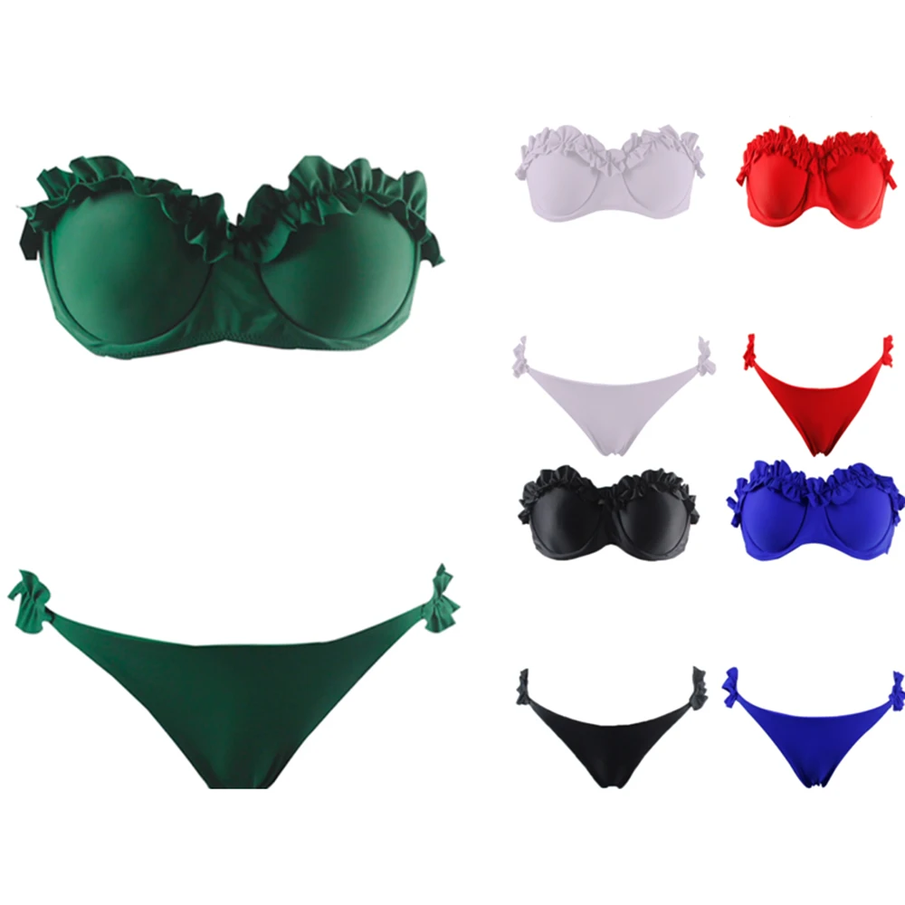 

Bikishark Green Black Solid Bikinis Set Women Designer Sexy SHIRRING Swimsuit Push Up Swimwear 2019 Girl Beach Bathing Suit