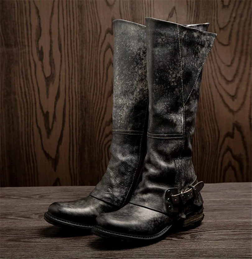 High leather boots retro rivet first layer of leather boots Gaotong boots autumn 2016 SUB653