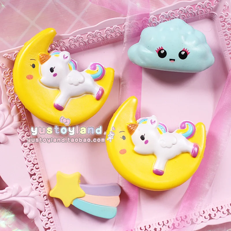 Cute Moon Horn Horse Face Emoji Cloud Rainbow Star Squishy Slow Rising Soft Squeeze Strap Scented Cake Bread Kid Toy Gift | Мобильные