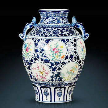 

Hand Painted Blue And White vase Twelve Flower God Binaural Ceramic Vase Living Room Decoration Jingdezhen Imitation Ming vase