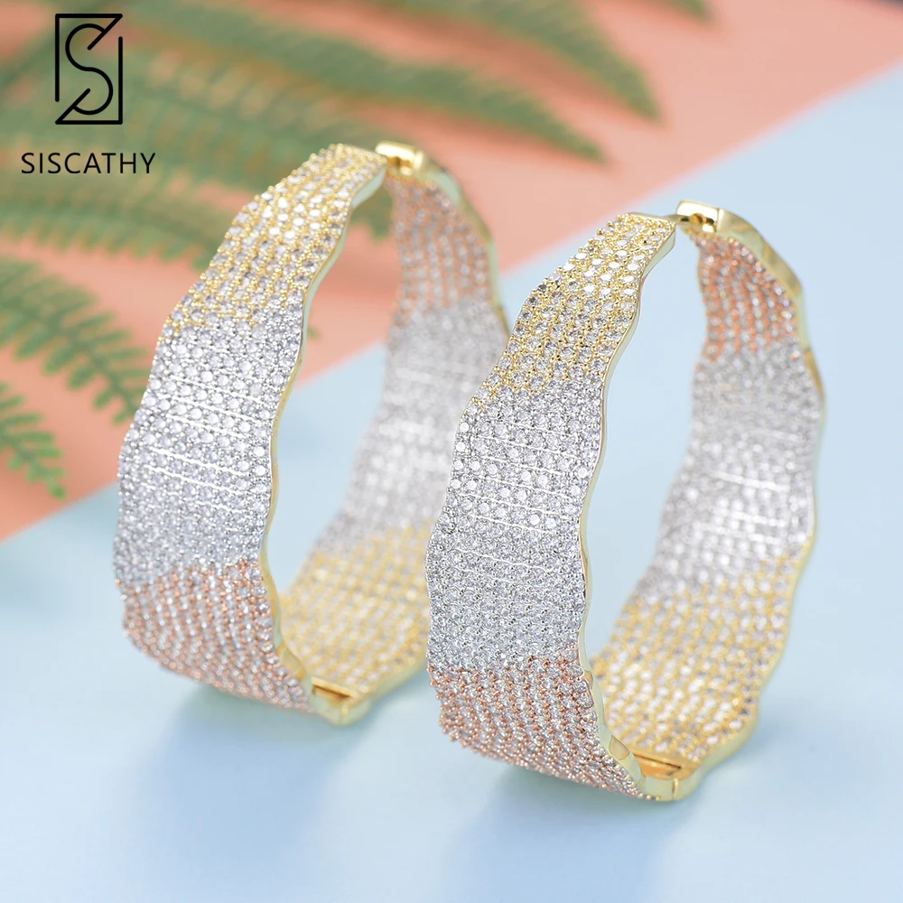 

Luxury Dubai Fashion Jewelry Geometric Shape Big Hoop Cubic Zirconia Inlaid Hoop Earrings boucle d'oreille femme 2018