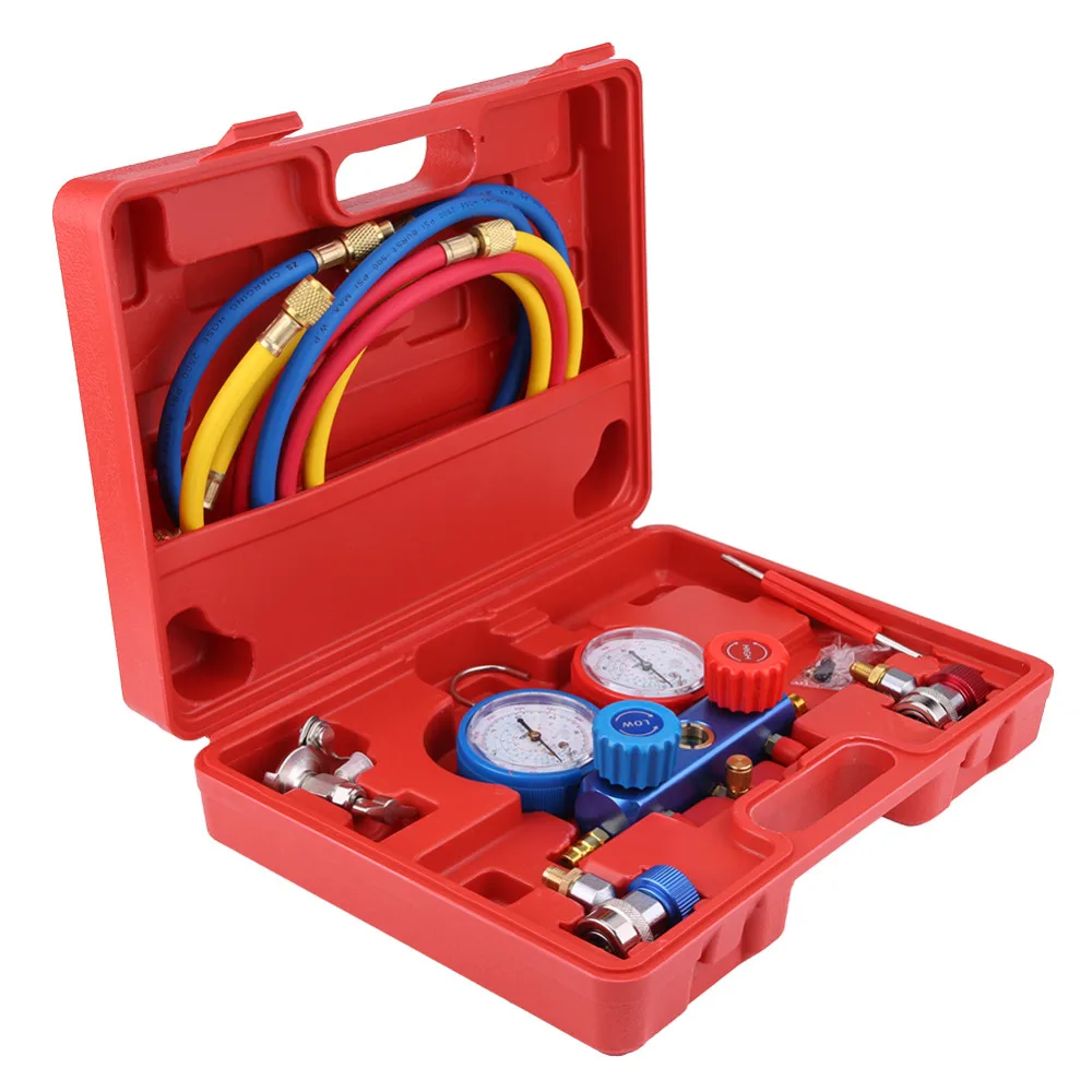 

Oversea R134a Air Conditioner A/C Manifold Gauge Set with 5ft Charging Hose Tool Refrigeration Air Conditioning Tools