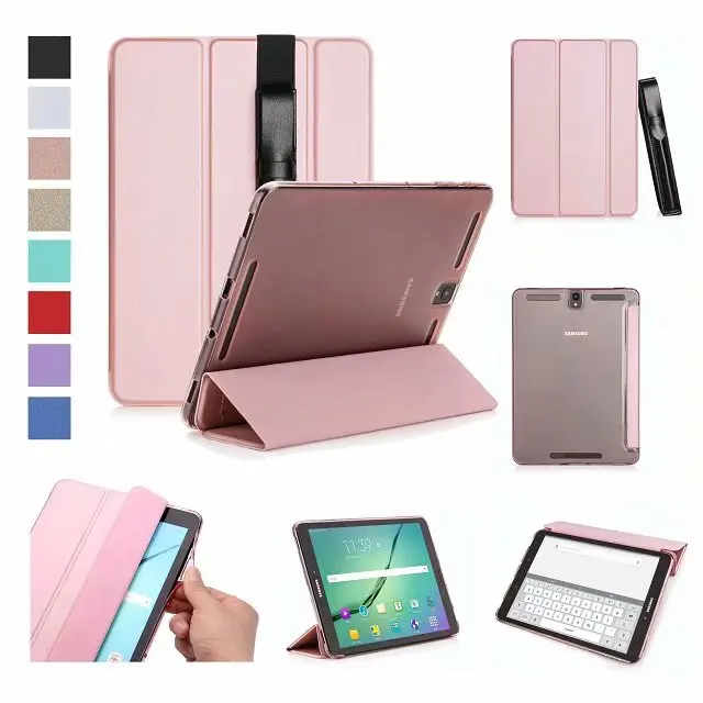 Авто Режим сна флип раскладный кожаный чехол для Samsung Galaxy Tab S3 9,7 T820 три Слои Защитный чехол Smart Cover с несколькими Сумочка для ручек - Цвет: Rose Gold