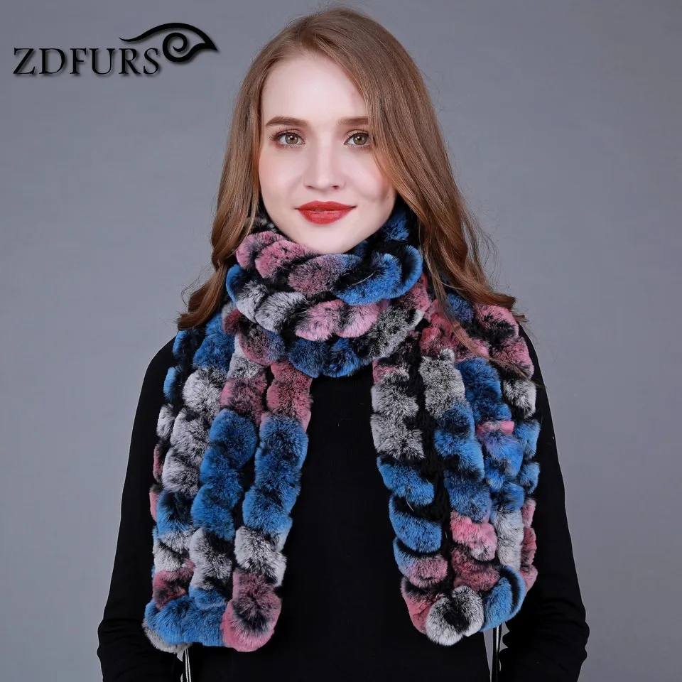 ZDFURS* зимний шарф-глушитель, шарф из кролика Рекс, женский модный Зимний вязаный шарф из меха кролика Рекс, женские меховые накидки, шейные кольца