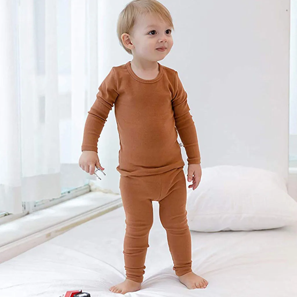 

Kids Clothes Sleepwear Sets Toddler Baby Boys Girls Long Sleeve Solid Tops+Pants Pajamas Casual Sleepwear Outfit Cotton Clothes