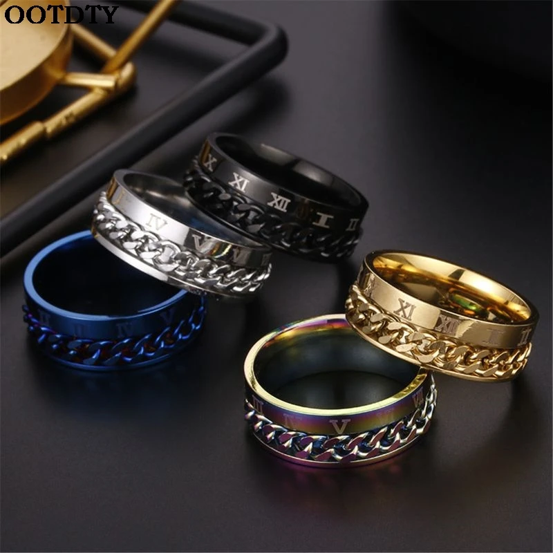 

D and E EDC Finger Fidget Spinner Stainless Steel Chain Rotatable Ring Men Classical Rome Digital Power Sense Gift