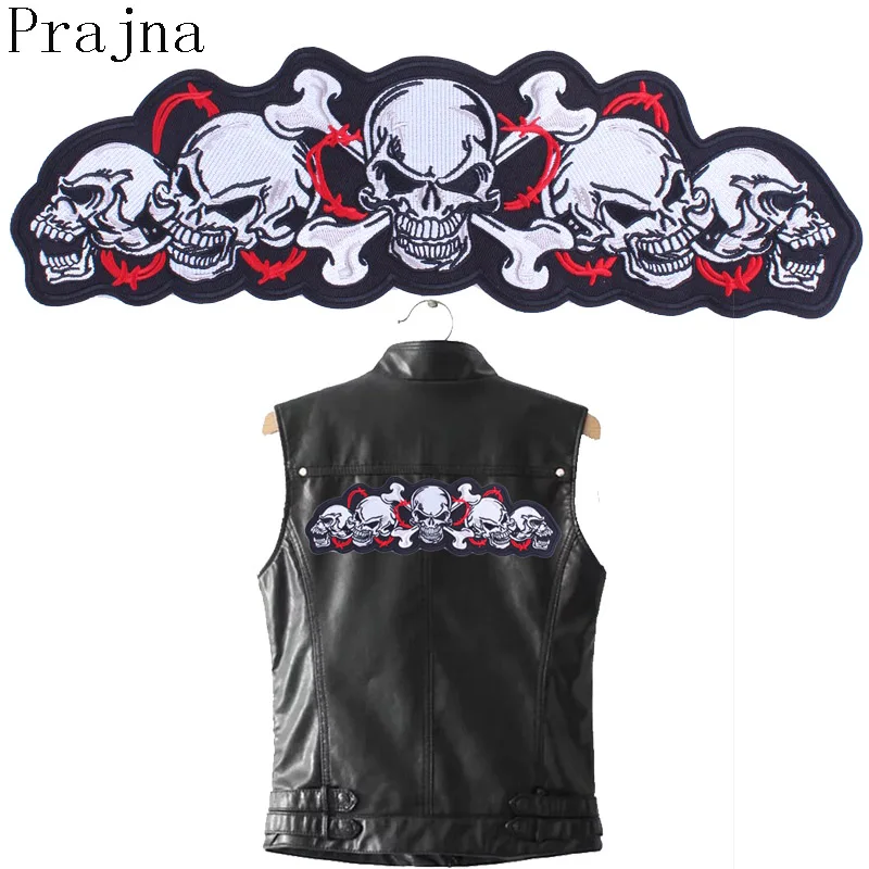 

Prajna Skull Ironing Patches On Embroidered Gothic Patch Biker Big Punk Rock Back Jeans Patch Stripes For Men's Clothes Jacket