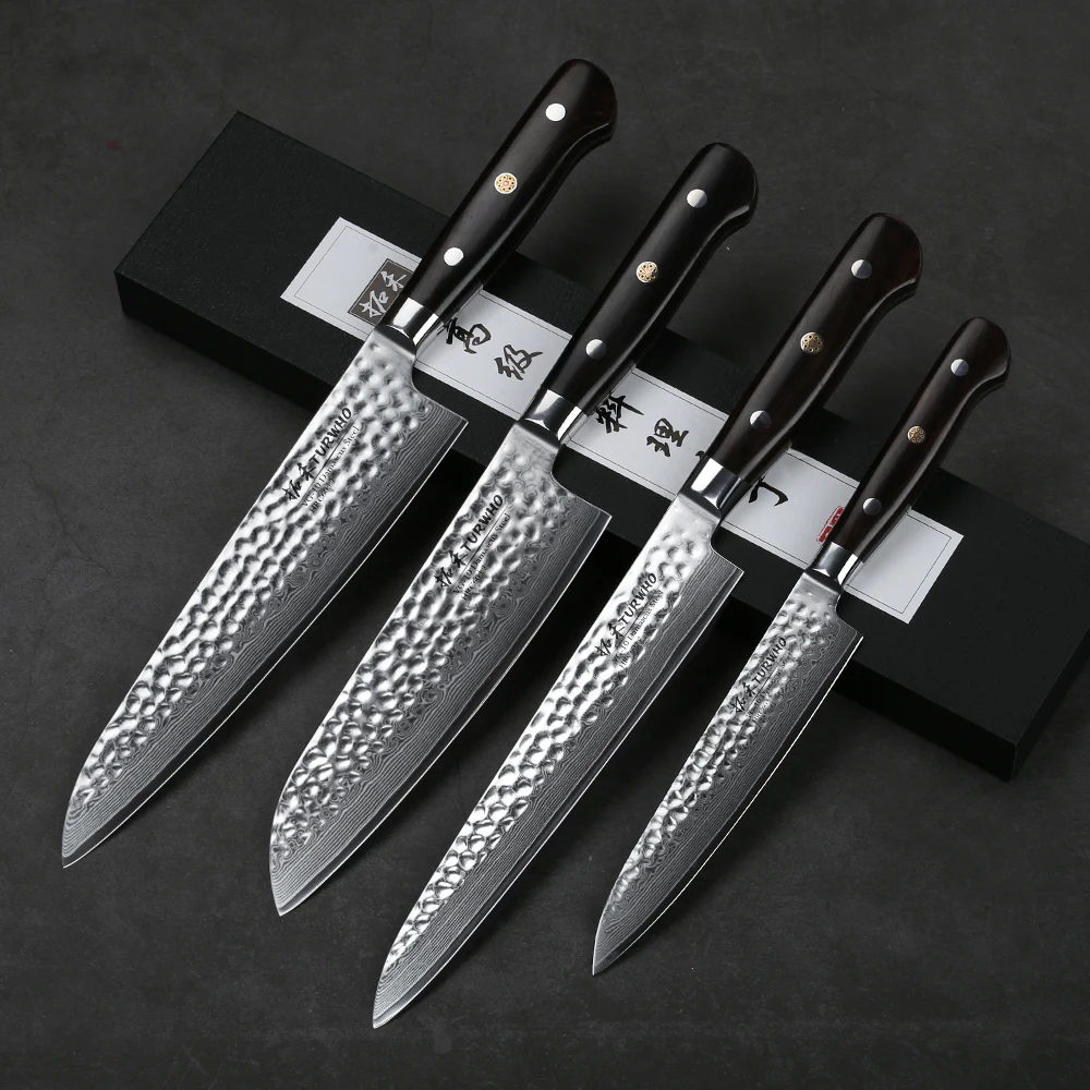 

TURWHO Damascus Steel Kitchen Knife Set 4Pcs Top Quality Japan Style Kitchen Knife Sharp Chef Santoku Slicing Utility knife Sets