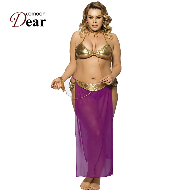 

Comeondear Lenceria Hot Erotic Sexy 2017 Golden Tops And Purple Dress Lingerie With Neck Ring RB70014 Sexy Costumes Plus Size
