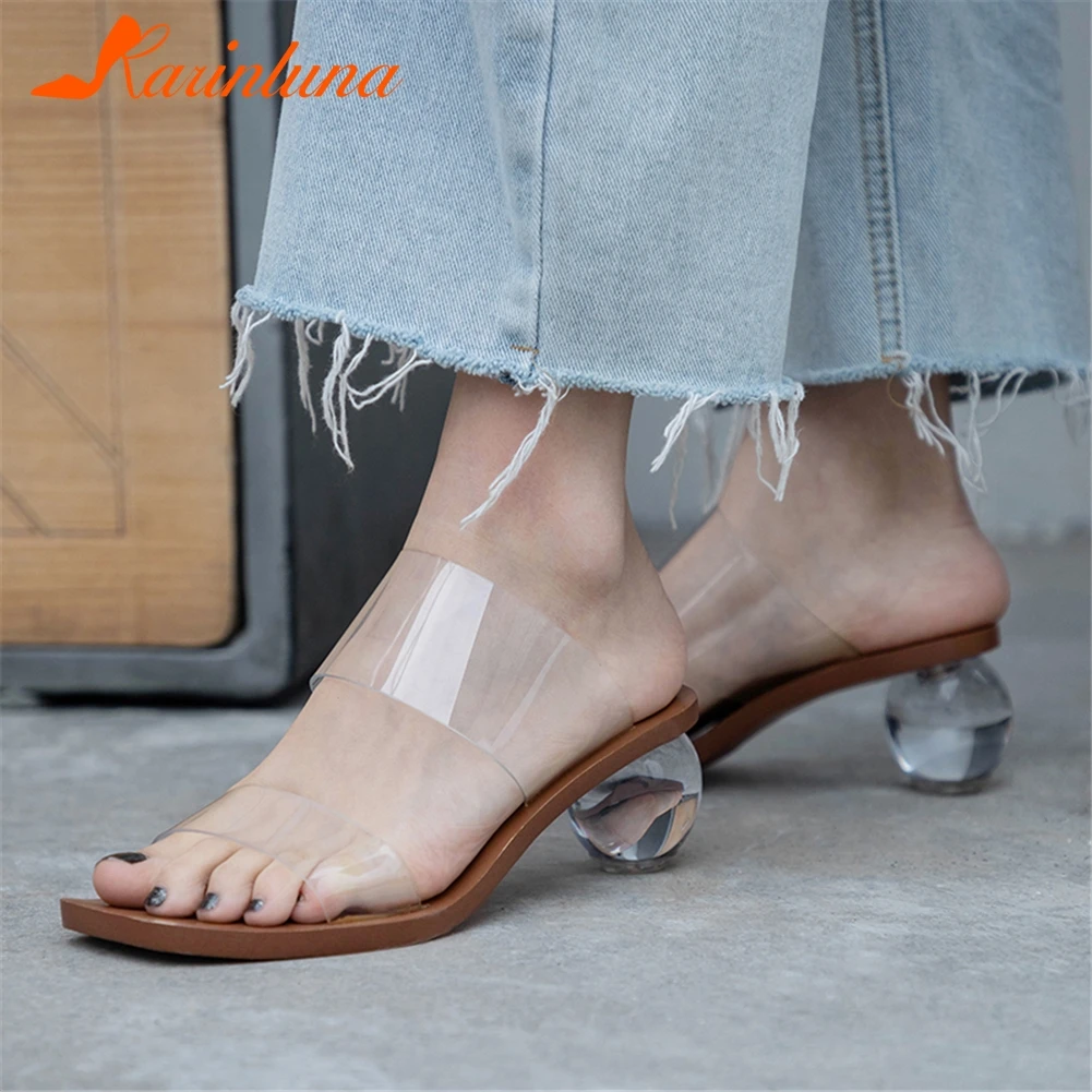 

KARINLUNA New Fashion Peep Toe PVC Pumps Mules Woman Shoes 2019 Slip On Casual Shoes Woman Pumps Footwear