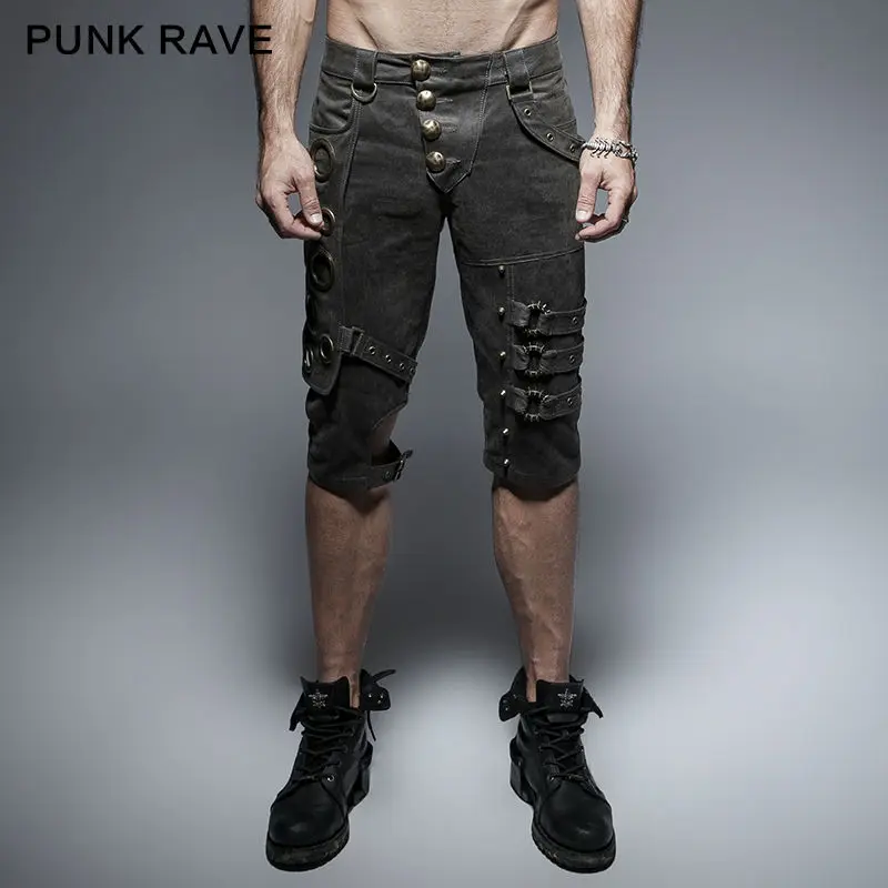 

Punk Rave Mens Pants Rock Gothic Slim Men Shorts Heavery Metal Steampunk Men Shorts Streetwear Hip Hop Shorts