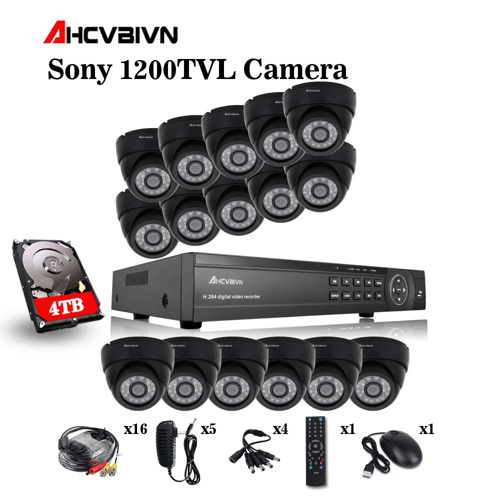 16CH CCTV система 1080 P DVR 16CH CCTV камера безопасности Система 1200tvl Крытый День Ночь ИК камера комплект система видеонаблюдения - Цвет: Черный