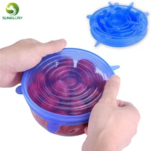 Sunglory 6PCS Reusable Silicone Stretch Air-tight Vacuum Lid Keep Fresh Leakproof Food Bowl Cover Lid Kitchen Silicone Food Wrap silicone food wrap bowl pot cover stretch lid kitchen vacuum sealer