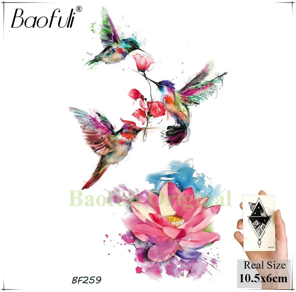 Baofuli Сексуальная Акварельная Фламинго временная татуировка наклейка водостойкая Колибри цветок акварельные татуировки для женщин и мужчин фальшивые татуировки