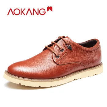 

AOKANG New Arrival spring autumn Men Shoes casual genuine leather lace up social solid round toe youngth style men shoes
